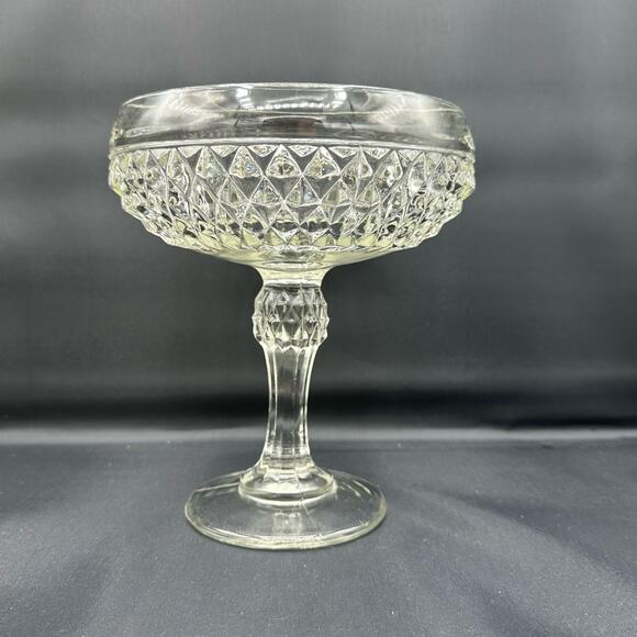 Vintage Indiana Glass Pedestal Diamond Cut Compote Candy Dish 7" - Picture 2 of 6